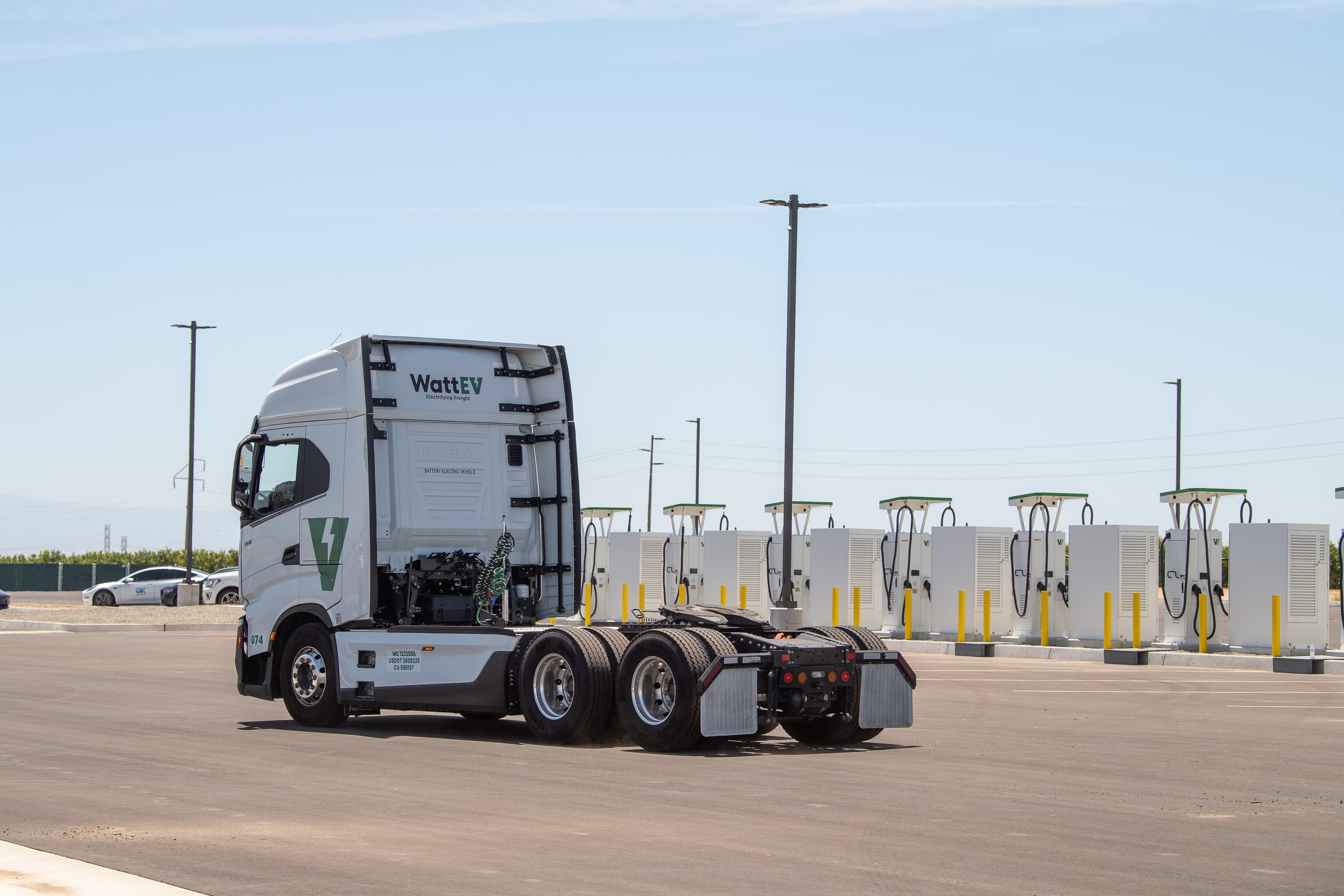 Class 8 truck charging at a WattEV depot